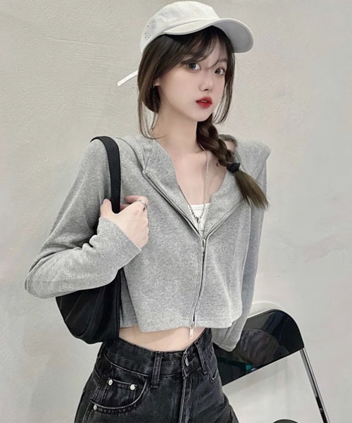 urge:(アージコロン )の「【URGE:】W ジップ クロップド丈 パーカー(パーカー・レディース・ブラック/グレー/ホワイト・MEDIUM/LARGE/X-LARGE)」の10枚目の写真