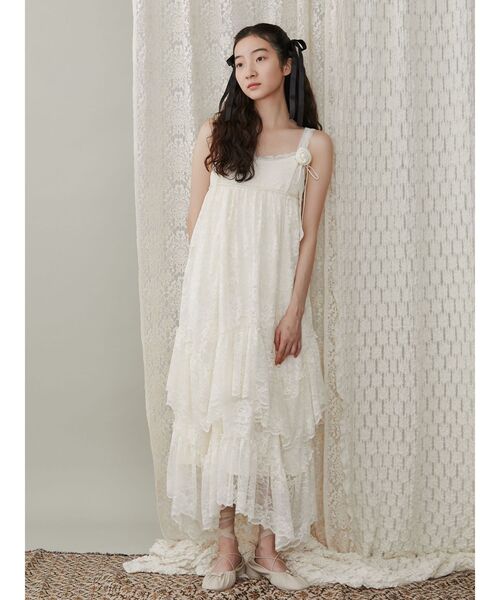 merry jenny（メリージェニー）の「デコラティブレースキャミワンピース（ワンピース・レディース・ブラック/アイボリー・FREE）」の4枚目の写真