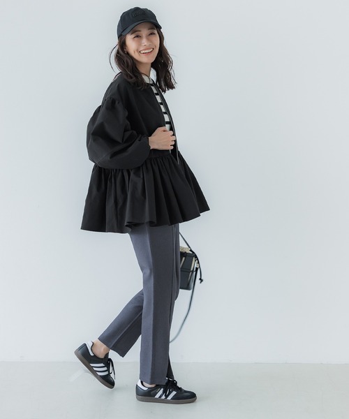 バルーンスリーブギャザージャケット（ノーカラージャケット）｜coca