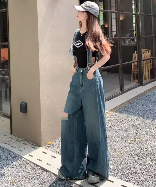 Mayree(メイリー)の「【Mayree】サスペンダー付き バギー ワイド パンツ(デニムパンツ・レディース・ブルー・SMALL/MEDIUM/LARGE)」の6枚目の写真