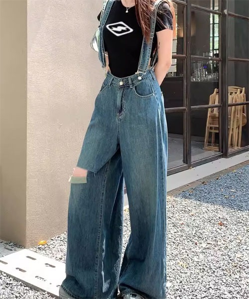 Mayree(メイリー)の「【Mayree】サスペンダー付き バギー ワイド パンツ(デニムパンツ・レディース・ブルー・SMALL/MEDIUM/LARGE)」の7枚目の写真