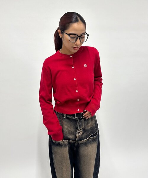 WHO'S WHO gallery(フーズフーギャラリー)の「【SLOPPY/スロッピー】ラウンドSニットカーデ(カーディガン/ボレロ・レディース・レッド/ネイビー/ブラック/サックスブルー/オフホワイト/グレー・FREE)」の6枚目の写真