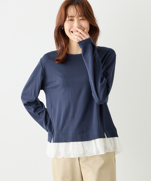 Petit Honfleur(プチオンフルール)の「★春トップス★裾レースプルオーバー(Tシャツ/カットソー・レディース・グレー/ネイビー/ブラウン・M/L)」の3枚目の写真