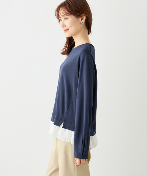 Petit Honfleur(プチオンフルール)の「★春トップス★裾レースプルオーバー(Tシャツ/カットソー・レディース・グレー/ネイビー/ブラウン・M/L)」の4枚目の写真