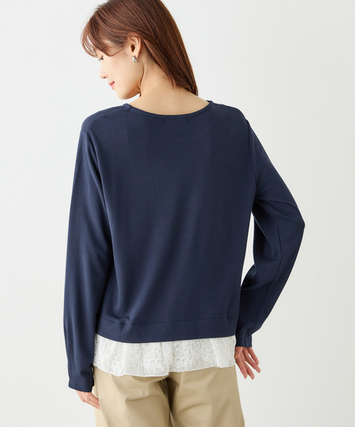 Petit Honfleur(プチオンフルール)の「★春トップス★裾レースプルオーバー(Tシャツ/カットソー・レディース・グレー/ネイビー/ブラウン・M/L)」の5枚目の写真