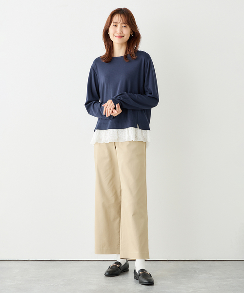 Petit Honfleur(プチオンフルール)の「★春トップス★裾レースプルオーバー(Tシャツ/カットソー・レディース・グレー/ネイビー/ブラウン・M/L)」の12枚目の写真