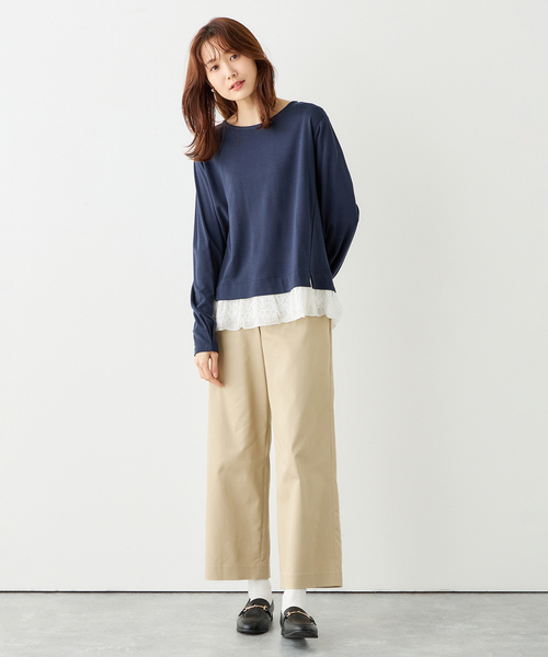 Petit Honfleur(プチオンフルール)の「★春トップス★裾レースプルオーバー(Tシャツ/カットソー・レディース・グレー/ネイビー/ブラウン・M/L)」の13枚目の写真