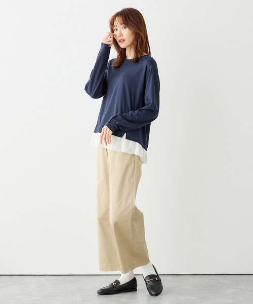 Petit Honfleur(プチオンフルール)の「★春トップス★裾レースプルオーバー(Tシャツ/カットソー・レディース・グレー/ネイビー/ブラウン・M/L)」の14枚目の写真