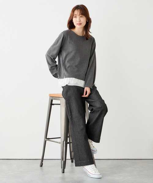 Petit Honfleur(プチオンフルール)の「★春トップス★裾レースプルオーバー(Tシャツ/カットソー・レディース・グレー/ネイビー/ブラウン・M/L)」の15枚目の写真