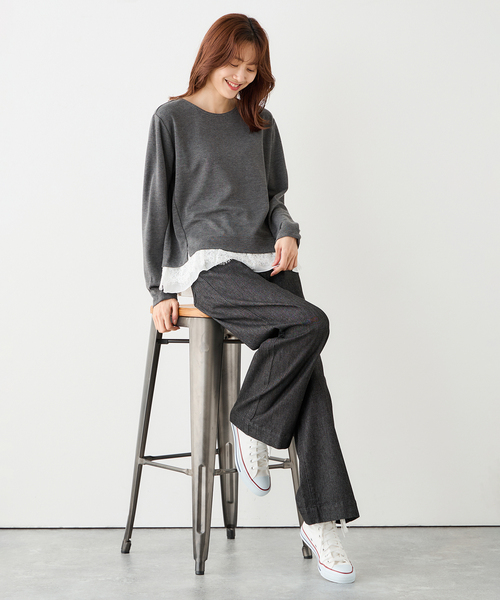 Petit Honfleur(プチオンフルール)の「★春トップス★裾レースプルオーバー(Tシャツ/カットソー・レディース・グレー/ネイビー/ブラウン・M/L)」の16枚目の写真