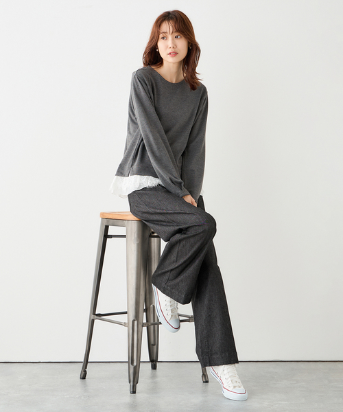 Petit Honfleur(プチオンフルール)の「★春トップス★裾レースプルオーバー(Tシャツ/カットソー・レディース・グレー/ネイビー/ブラウン・M/L)」の17枚目の写真