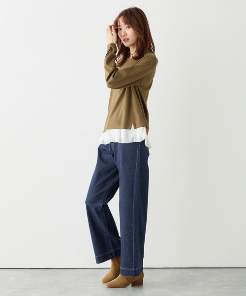 Petit Honfleur(プチオンフルール)の「★春トップス★裾レースプルオーバー(Tシャツ/カットソー・レディース・グレー/ネイビー/ブラウン・M/L)」の20枚目の写真