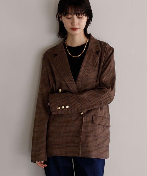 美人度UP、ゴールドボタン ダブルテーラードジャケット【無地