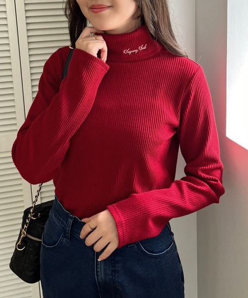 one after another NICE CLAUP（ワンアフターアナザーナイスクラップ）の「ハイネックテレコトップス（Tシャツ/カットソー・レディース・オフホワイト/ブラウン/ブラック/レッド・FREE）」の4枚目の写真