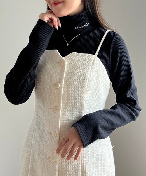 one after another NICE CLAUP（ワンアフターアナザーナイスクラップ）の「ハイネックテレコトップス（Tシャツ/カットソー・レディース・オフホワイト/ブラウン/ブラック/レッド・FREE）」の2枚目の写真