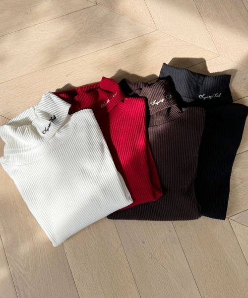 one after another NICE CLAUP（ワンアフターアナザーナイスクラップ）の「ハイネックテレコトップス（Tシャツ/カットソー・レディース・オフホワイト/ブラウン/ブラック/レッド・FREE）」の20枚目の写真