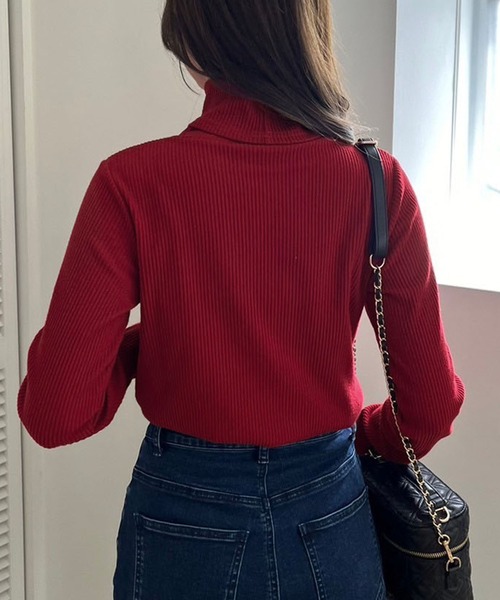 one after another NICE CLAUP（ワンアフターアナザーナイスクラップ）の「ハイネックテレコトップス（Tシャツ/カットソー・レディース・オフホワイト/ブラウン/ブラック/レッド・FREE）」の17枚目の写真