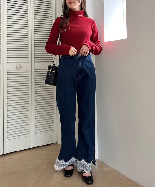 one after another NICE CLAUP（ワンアフターアナザーナイスクラップ）の「ハイネックテレコトップス（Tシャツ/カットソー・レディース・オフホワイト/ブラウン/ブラック/レッド・FREE）」の15枚目の写真