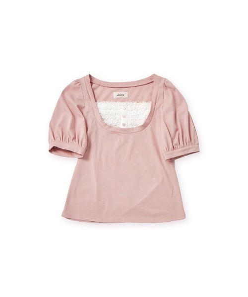 Lolime by mellfy memory(ロリミー バイ メルフィーメモリー)の「Milky&Lacy カットソー(Tシャツ/カットソー・レディース・ピンク/ホワイト・LL/M)」の1枚目の写真