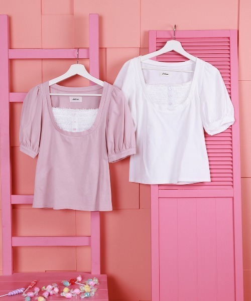 Lolime by mellfy memory(ロリミー バイ メルフィーメモリー)の「Milky&Lacy カットソー(Tシャツ/カットソー・レディース・ピンク/ホワイト・LL/M)」の3枚目の写真