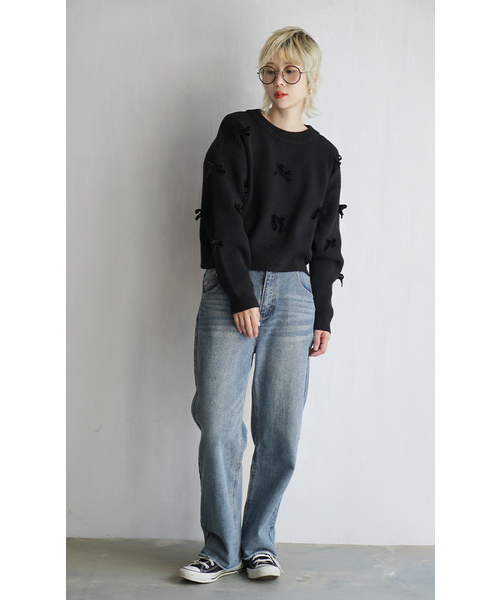 e-zakkamania stores(イーザッカマニアストアーズ)の「リボンニットプルオーバー(ニット/セーター・レディース・グレー/ブラック・M)」の10枚目の写真
