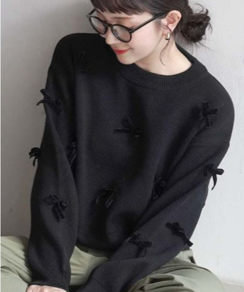 e-zakkamania stores(イーザッカマニアストアーズ)の「リボンニットプルオーバー(ニット/セーター・レディース・グレー/ブラック・M)」の14枚目の写真