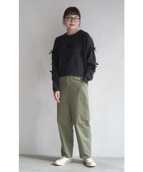 e-zakkamania stores(イーザッカマニアストアーズ)の「リボンニットプルオーバー(ニット/セーター・レディース・グレー/ブラック・M)」の15枚目の写真