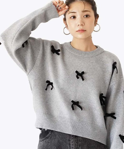 e-zakkamania stores(イーザッカマニアストアーズ)の「リボンニットプルオーバー(ニット/セーター・レディース・グレー/ブラック・M)」の18枚目の写真
