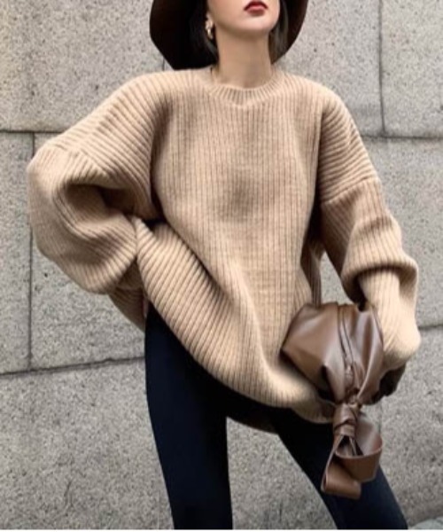 AMELY(エミリー)の「ローゲージニットプルオーバー(ニット/セーター・レディース・ブラック/グレー/グリーン/モカ・フリー)」の1枚目の写真