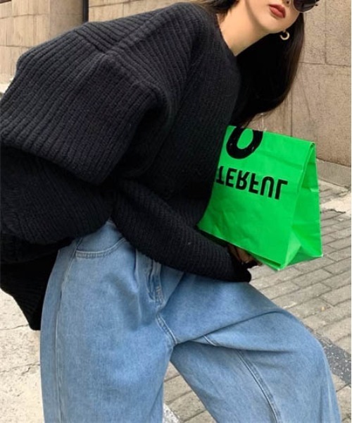 AMELY(エミリー)の「ローゲージニットプルオーバー(ニット/セーター・レディース・ブラック/グレー/グリーン/モカ・フリー)」の8枚目の写真