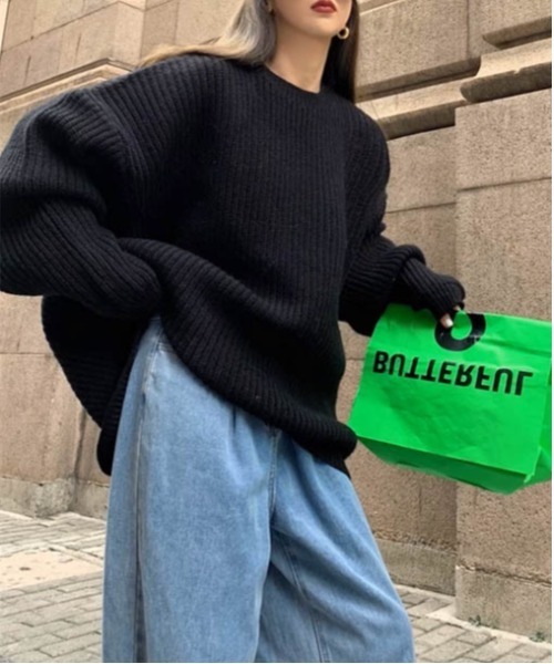 AMELY(エミリー)の「ローゲージニットプルオーバー(ニット/セーター・レディース・ブラック/グレー/グリーン/モカ・フリー)」の6枚目の写真