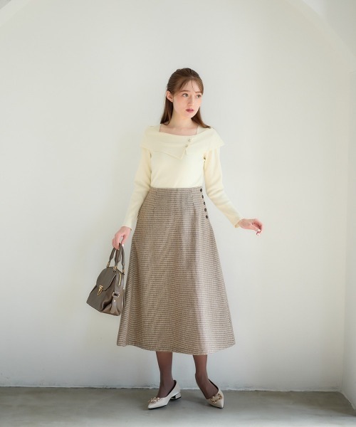 12Twelve Agenda（トゥエルブ　アジェンダ）の「ガンクラブチェックサイド釦Aラインスカート（スカート・レディース・ブラウン/ネイビー・M）」の13枚目の写真