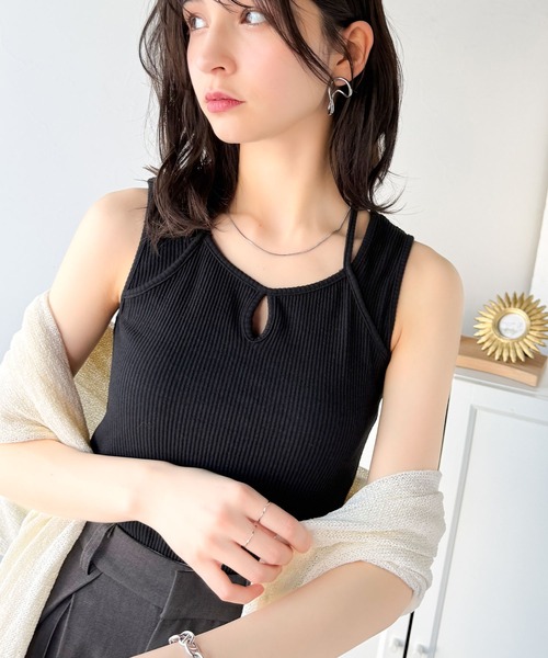 ノッチデザインテレコリブトップス classicalelf タンクトップ ノースリーブ お洒落映え間違いなし