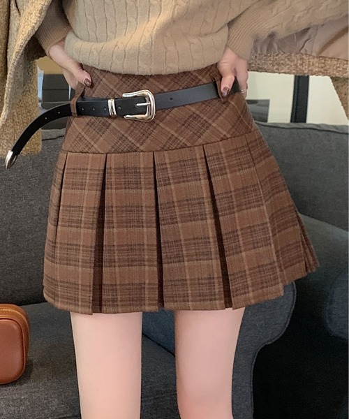 Y2K ベルト付きプリーツチェックミニスカート（スカート）｜gossip