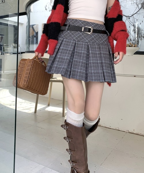 トリココムデギャルソン　ベルト付き　ミニスカート　プリーツ　平成後期　Y2K Y2K ベルト付きプリーツチェックミニスカート（スカート）｜gossip