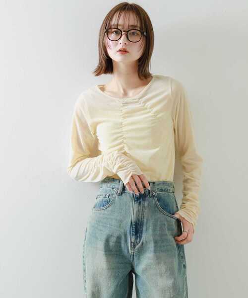 SENSE OF PLACE by URBAN RESEARCH（センスオブプレイスバイアーバンリサーチ）の「シアーベロアTシャツ（Tシャツ/カットソー・レディース・ピンク/ベージュ/ネイビー/チャコールグレー・ONE）」の5枚目の写真