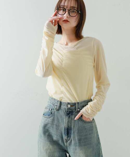 SENSE OF PLACE by URBAN RESEARCH（センスオブプレイスバイアーバンリサーチ）の「シアーベロアTシャツ（Tシャツ/カットソー・レディース・ピンク/ベージュ/ネイビー/チャコールグレー・ONE）」の6枚目の写真