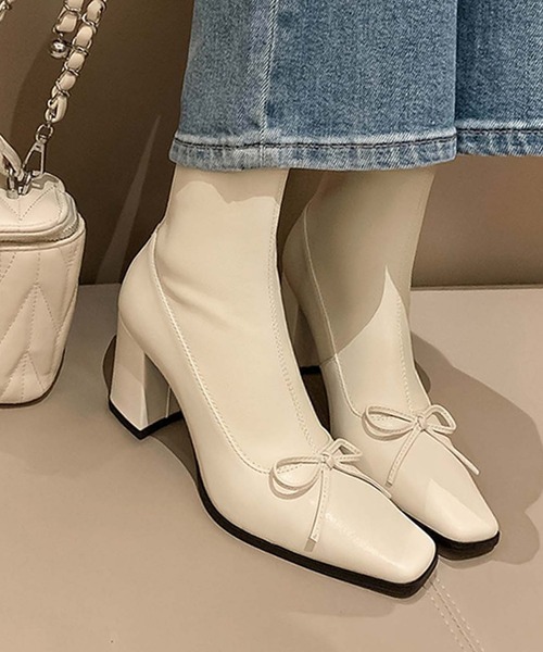 【Jasmine】リボンショートブーツ（ブーツ）｜Jasmine Grandiflorum（ジャスミングランディフローラム）ブーツ