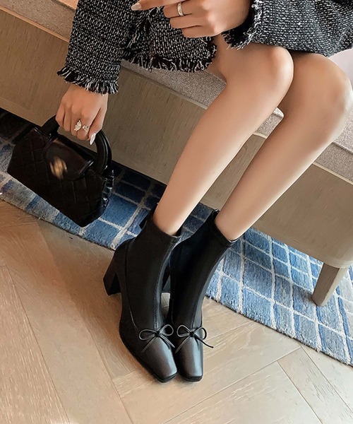 【Jasmine】リボンショートブーツ（ブーツ）｜Jasmine Grandiflorum（ジャスミングランディフローラム）