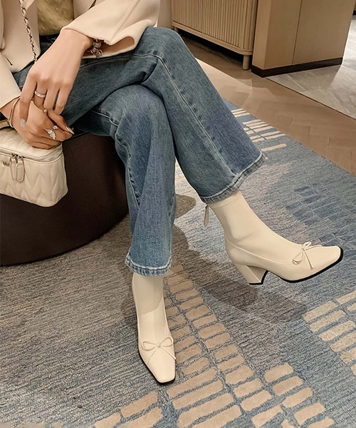 【Jasmine】リボンショートブーツ（ブーツ）｜Jasmine Grandiflorum（ジャスミングランディフローラム）