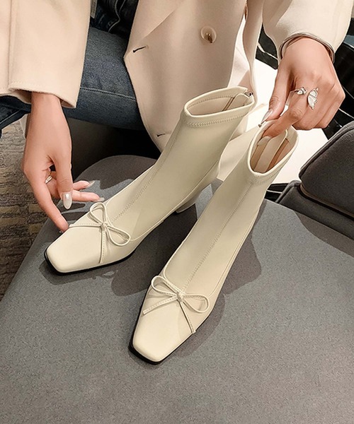 【Jasmine】リボンショートブーツ（ブーツ）｜Jasmine Grandiflorum（ジャスミングランディフローラム）