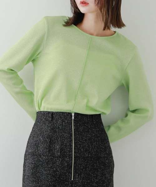 SENSE OF PLACE by URBAN RESEARCH（センスオブプレイスバイアーバンリサーチ）の「ラメリブロングTシャツ（Tシャツ/カットソー・レディース・ブラック/アイボリー/ミント・ONE）」の3枚目の写真