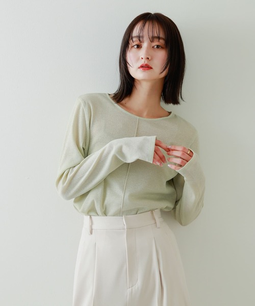 SENSE OF PLACE by URBAN RESEARCH（センスオブプレイスバイアーバンリサーチ）の「ラメリブロングTシャツ（Tシャツ/カットソー・レディース・ブラック/アイボリー/ミント・ONE）」の5枚目の写真