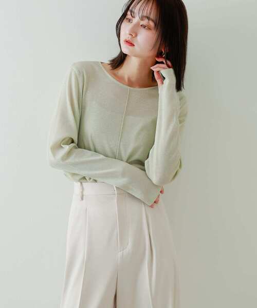 SENSE OF PLACE by URBAN RESEARCH（センスオブプレイスバイアーバンリサーチ）の「ラメリブロングTシャツ（Tシャツ/カットソー・レディース・ブラック/アイボリー/ミント・ONE）」の6枚目の写真