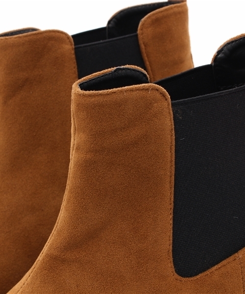 one after another NICE CLAUP（ワンアフターアナザーナイスクラップ）の「★【SEDA12月号掲載 ナイスクラップ】スエードサイドゴアショートブーツ（ブーツ・レディース・ブラック/キャメル・SMALL/LARGE/MEDIUM）」の5枚目の写真