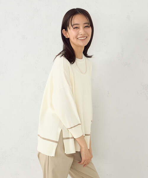 COMME CA ISM(コムサイズム)の「配色ラインワイドニット(ニット/セーター・レディース・アイボリー/ネイビー/ブラック・FREE)」の7枚目の写真