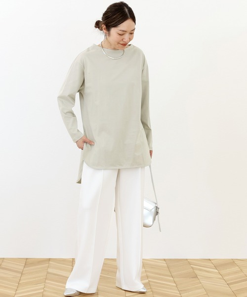 Aletta vita（アレッタビータ）の「選べる袖丈　ボートネック綿裾スリットチュニックカットソー（Tシャツ/カットソー・レディース・オフホワイト/ブラック系その他/ブラック/グレー系その他/ホワイト系その他/グレー系その他2・FREE）」の12枚目の写真