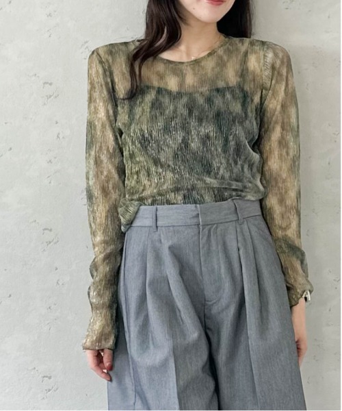 Per sist ence(パーシエンス)の「シアーラメニュアンスカラークルーネックプルオーバー(Tシャツ/カットソー・レディース・ブラック/ベージュ/ブラウン/グリーン・FREE)」の4枚目の写真