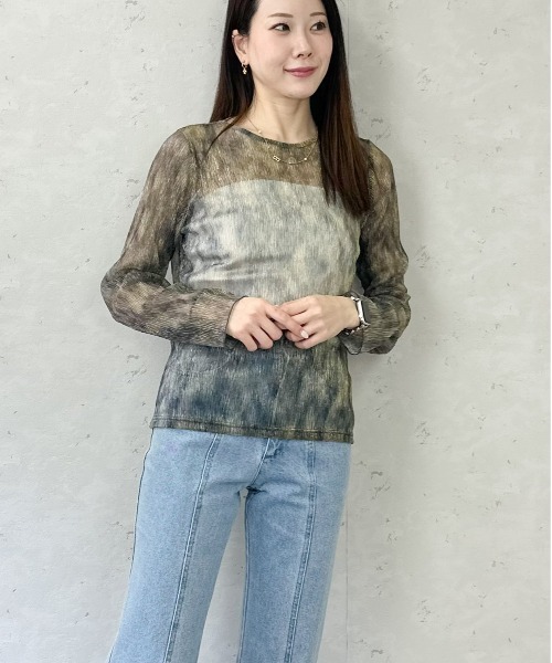 Per sist ence(パーシエンス)の「シアーラメニュアンスカラークルーネックプルオーバー(Tシャツ/カットソー・レディース・ブラック/ベージュ/ブラウン/グリーン・FREE)」の6枚目の写真
