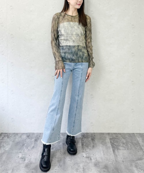 Per sist ence(パーシエンス)の「シアーラメニュアンスカラークルーネックプルオーバー(Tシャツ/カットソー・レディース・ブラック/ベージュ/ブラウン/グリーン・FREE)」の7枚目の写真